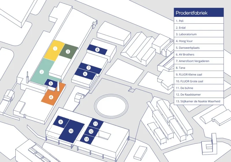 Ruimtes plattegrond Prodentfabriek Amersfoort
